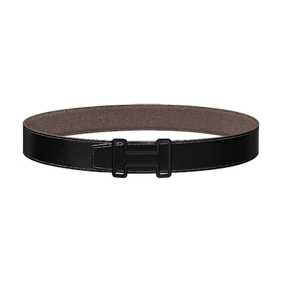 HERMES Black/Tin Grey Reversible Leather Belt, 3.8cm Wide, Durable & Stylish. H077942CY89 H077971CAAG090