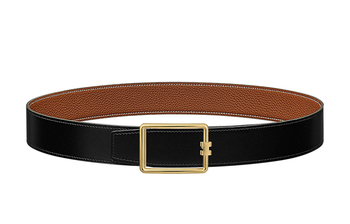 HERMES  Black Togo Leather Belt with Gold Buckle, Reversible, 3.8cm Wide. H081675CP2K H077971CAAA095