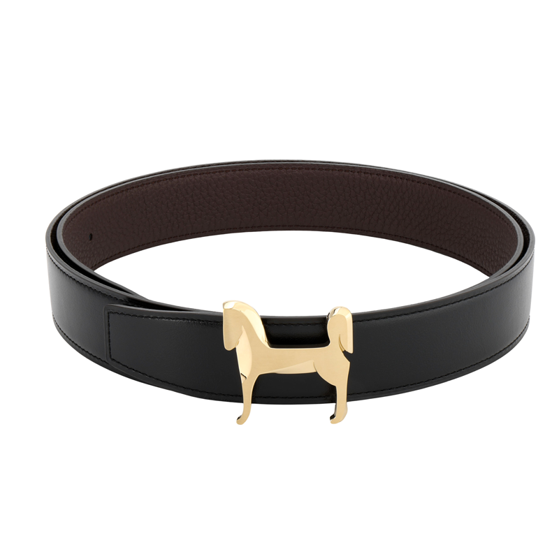 HERMES  Black Togo Leather Reversible Belt with Gold Buckle 3.2cm Wide H081753CQJ2 - H073967CAAB085