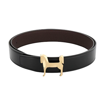 HERMES Black Togo Leather Reversible Belt with Gold Buckle 3.2cm Wide H081753CQJ2 - H073967CAAB085