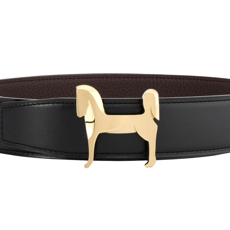 Shop Tali Pinggang HERMES Kulit Togo Hitam Boleh Balik, Buckle Emas Lebar 3.2cm H081753CQJ2 - H073967CAAB085