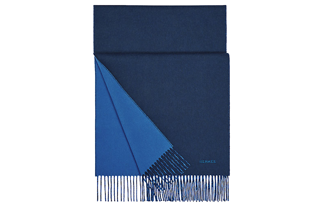 HERMES  Blue Double-Sided Cashmere Scarf with Tassels. H393800T-09 圖 2