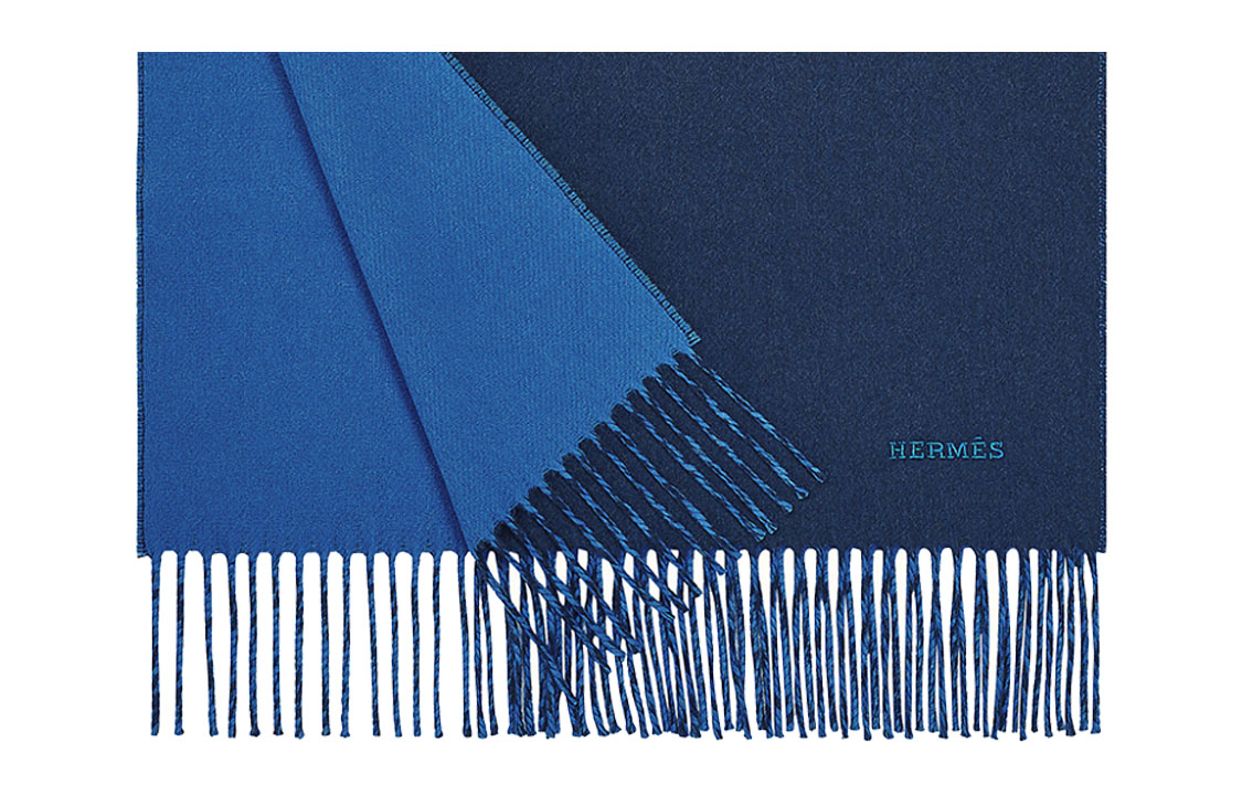 HERMES  Blue Double-Sided Cashmere Scarf with Tassels. H393800T-09 圖 3