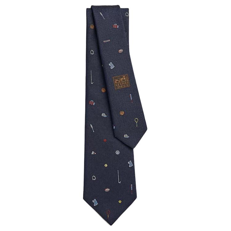 Order HERMES  Blue Embroidered Silk Tie with Print Design. H339364T01