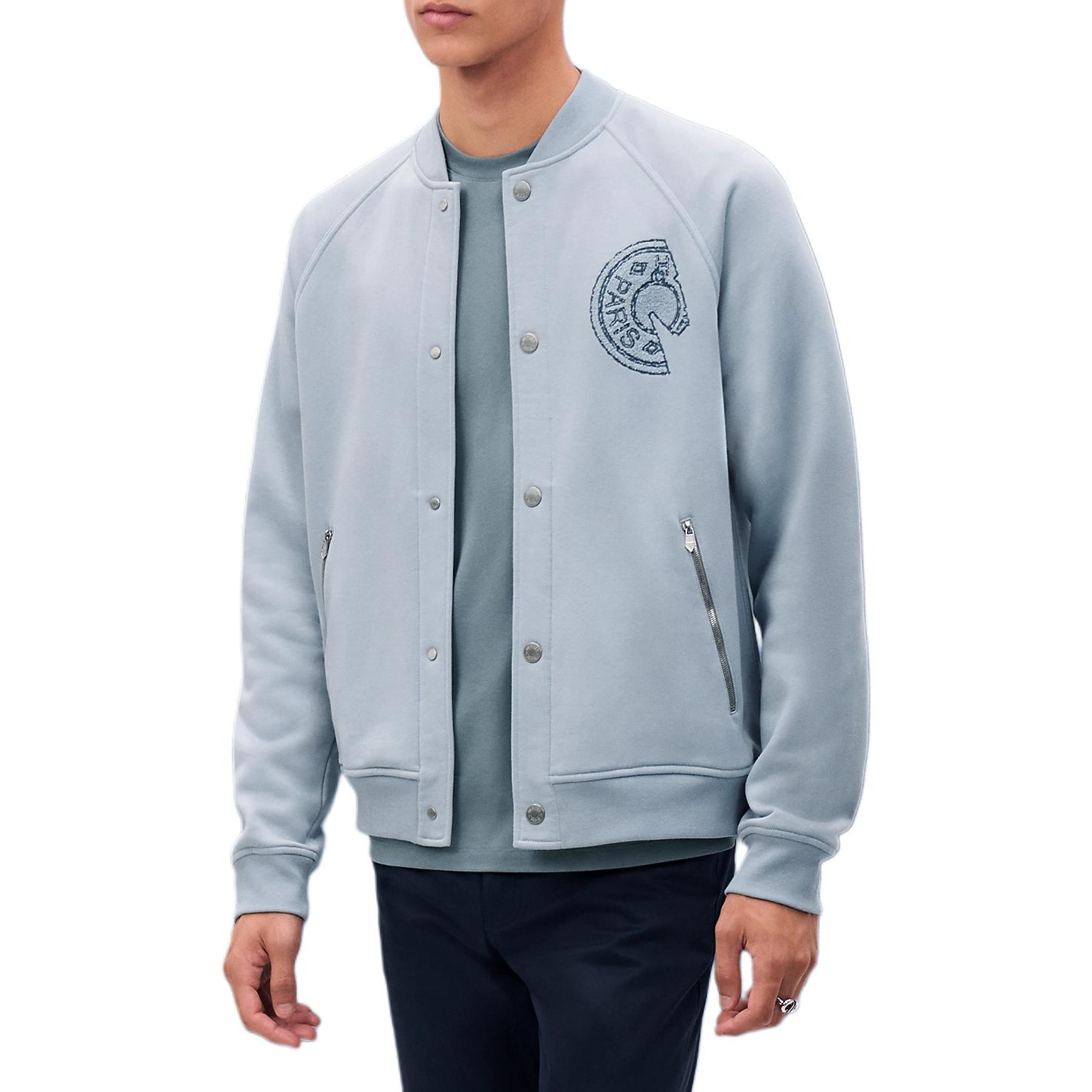 HERMES  Blue Saddle Stitch Embroidered Single-Breasted Jacket. H557850HA56