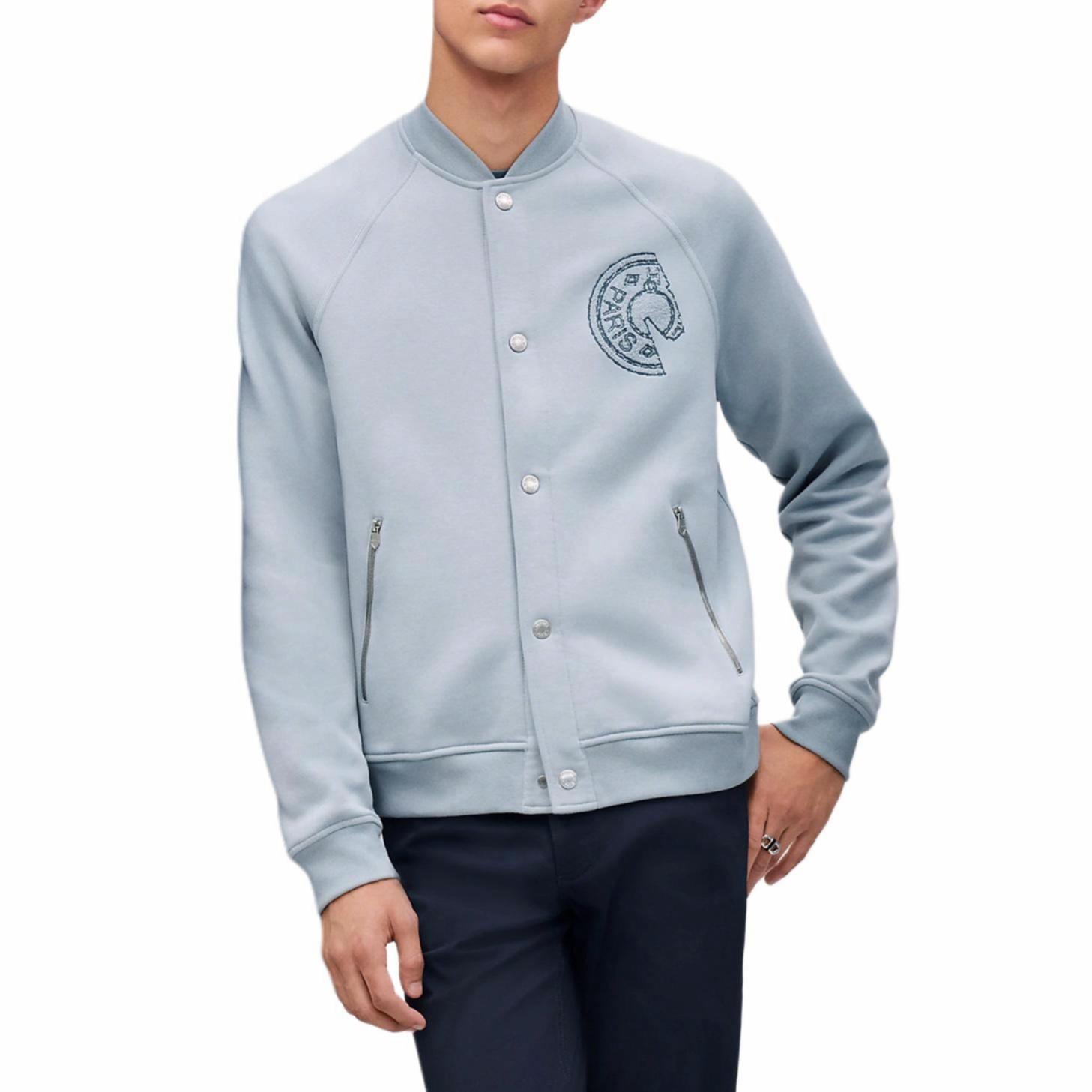 Lookbook HERMES  Blue Saddle Stitch Embroidered Single-Breasted Jacket. H557850HA56