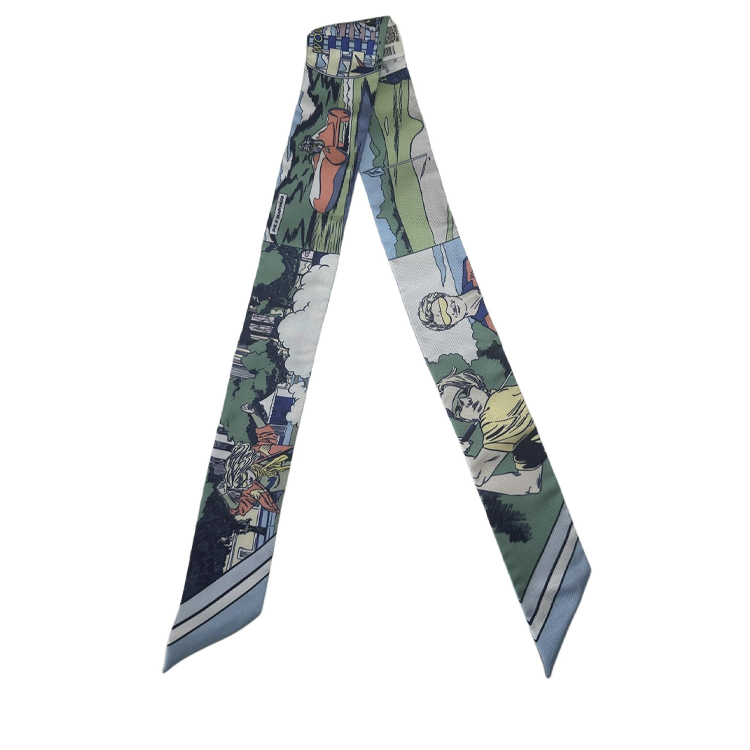 HERMES  Blue Silk Scarf with Printed Design. 063463S06