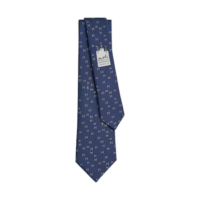 HERMES Blue Silk Tie with Alphabet Print. H006349T 17