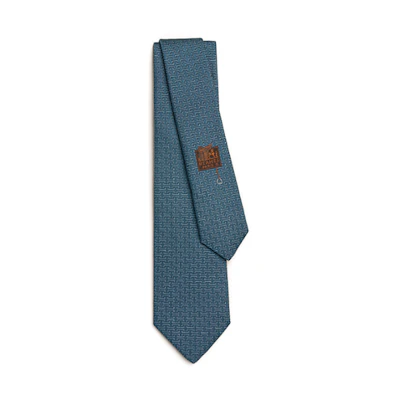 HERMES Blue Silk Tie with Logo Design. H339374Tv08