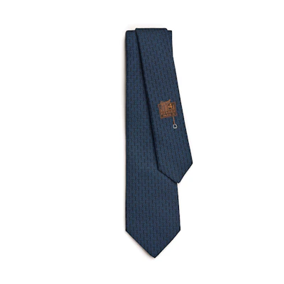 HERMES Blue Silk Tie with Logo Embroidery. H339374T 02
