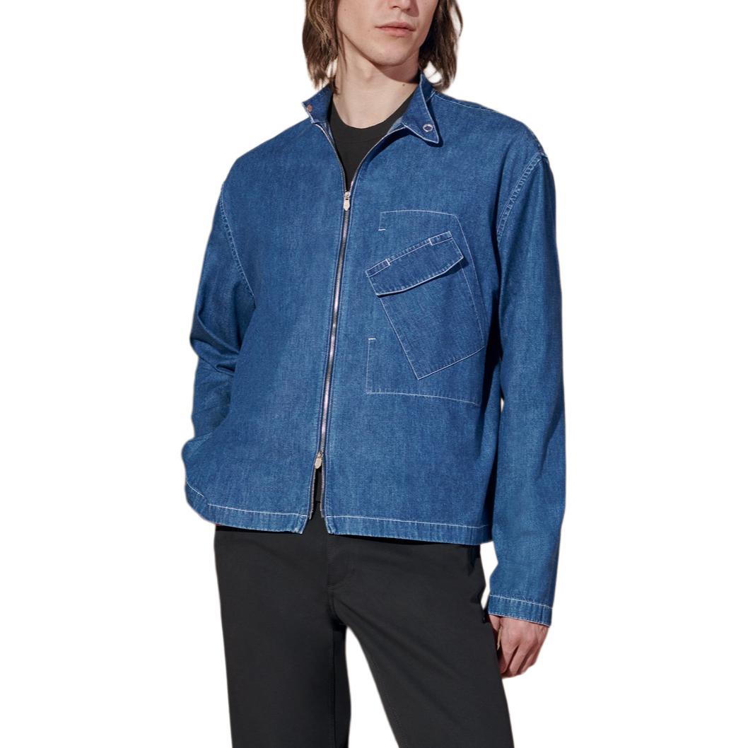 HERMES  Blue Solid Color Denim Jacket with Zipper and Pocket Design. H456120HE50