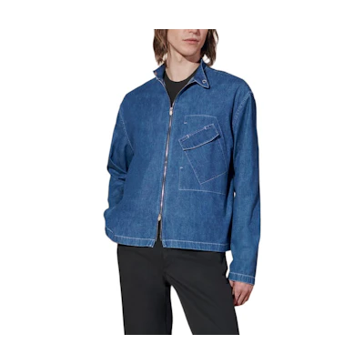 HERMES Blue Solid Color Denim Jacket with Zipper and Pocket Design. H456120HE50