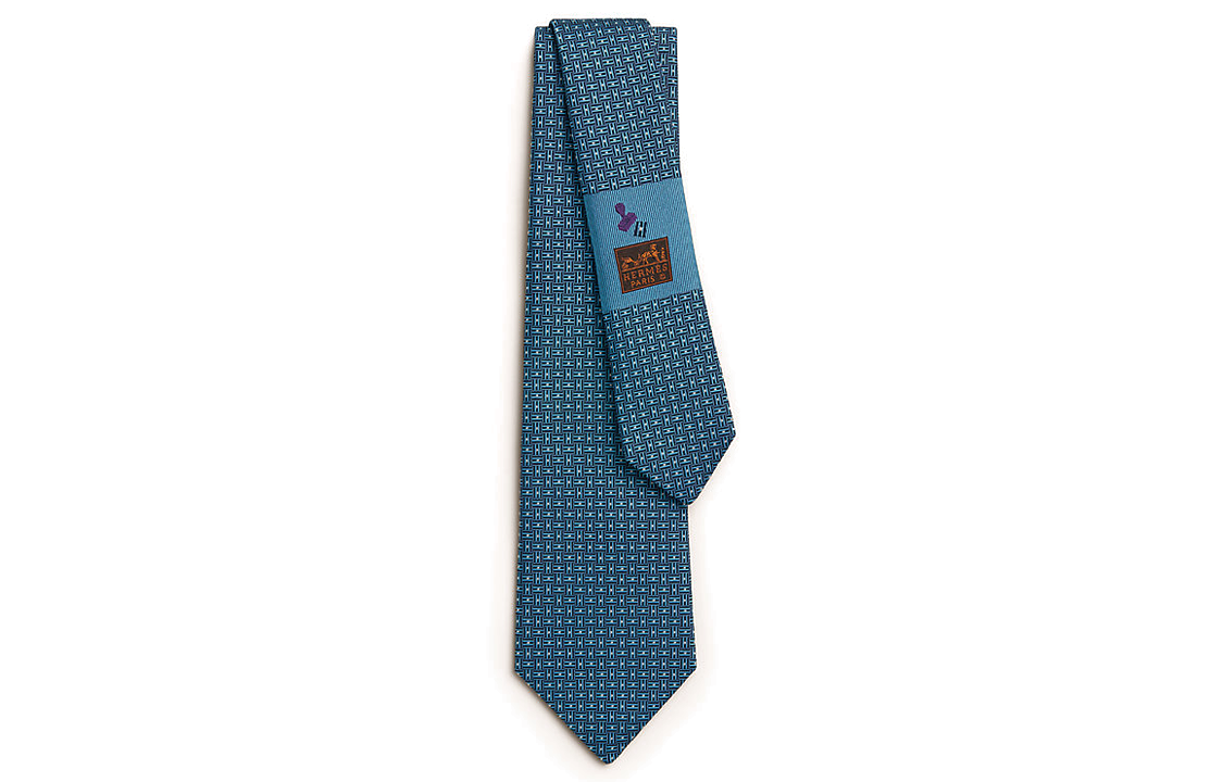 HERMES  Blue Tie with Embroidered Logo Design H339354t 03