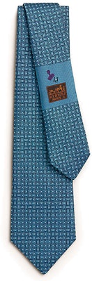 HERMES Blue Tie with Embroidered Logo Design H339354t 03 Buy HERMES Blue Tie with Embroidered Logo Design H339354t 03
