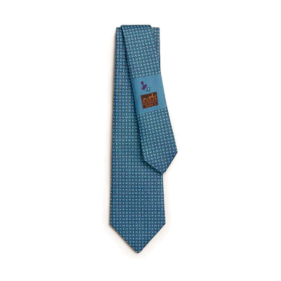 HERMES Blue Tie with Embroidered Logo Design H339354t 03