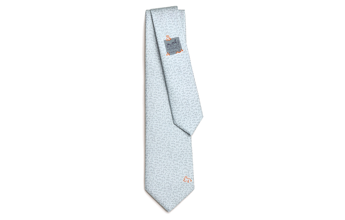 HERMES  Blue Tie with Exquisite Rabbit Pattern Design H006306T-20