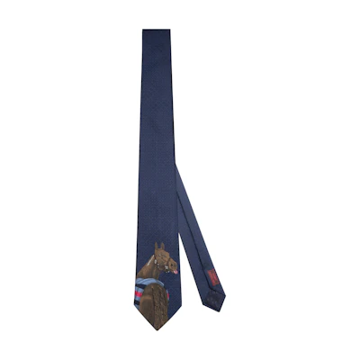 HERMES Blue Tie with Horse-Shaped Ornament Design. H333999T01