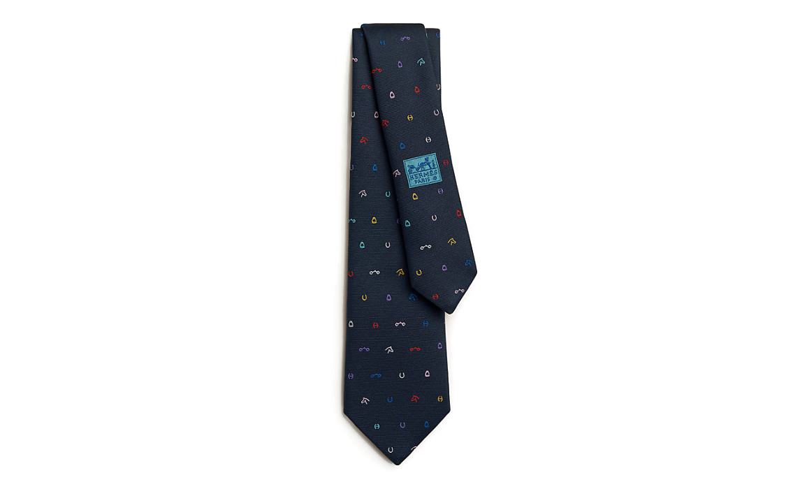 HERMES  Blue Tie with Logo Design H339362Tv01