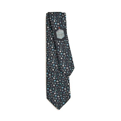 HERMES Blue Tie with Mini Print Pattern. H006354Tv01