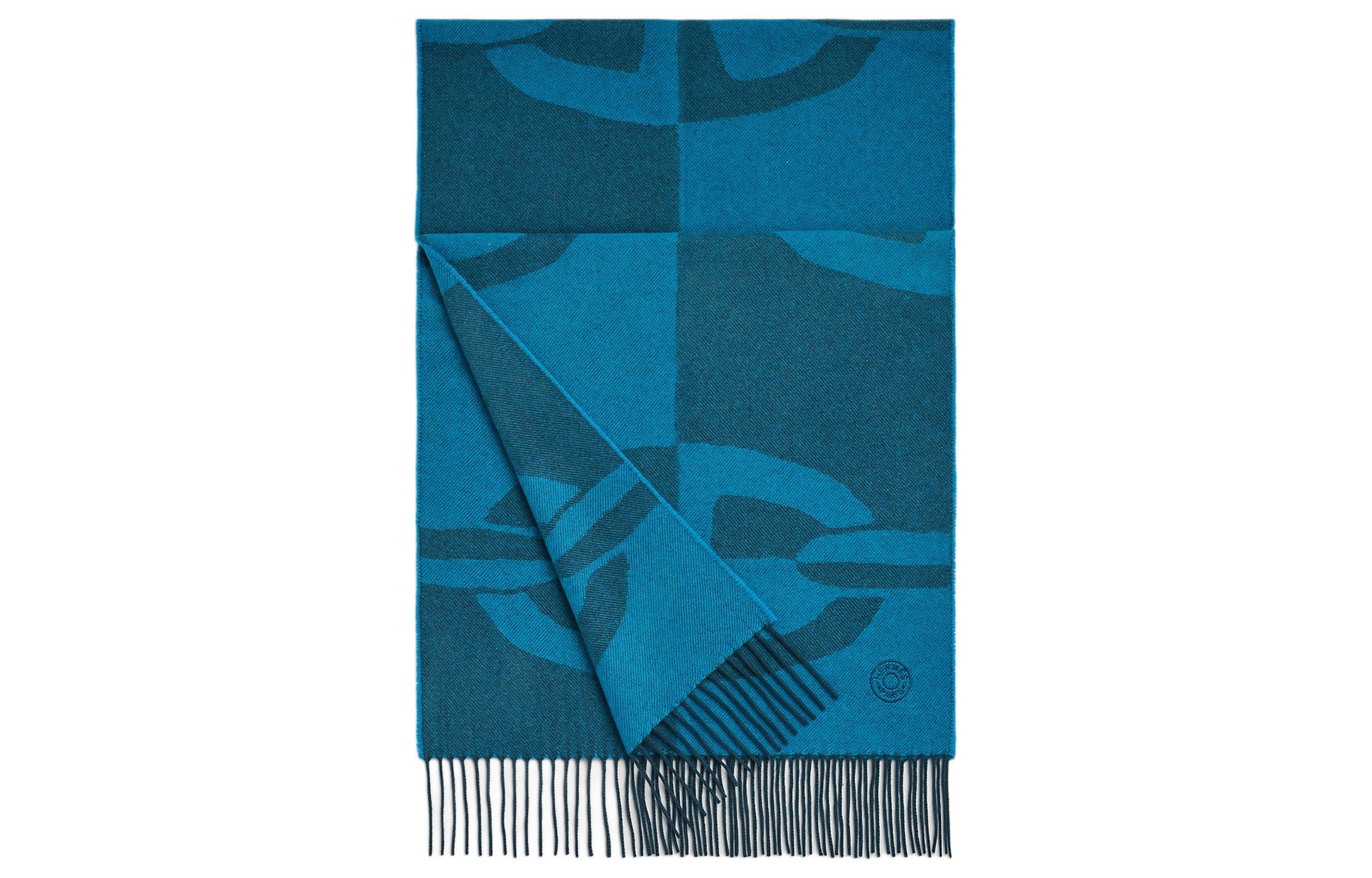 HERMES  Blue Wool Scarf with Decorative Pattern Design H394070Tv07 圖 2