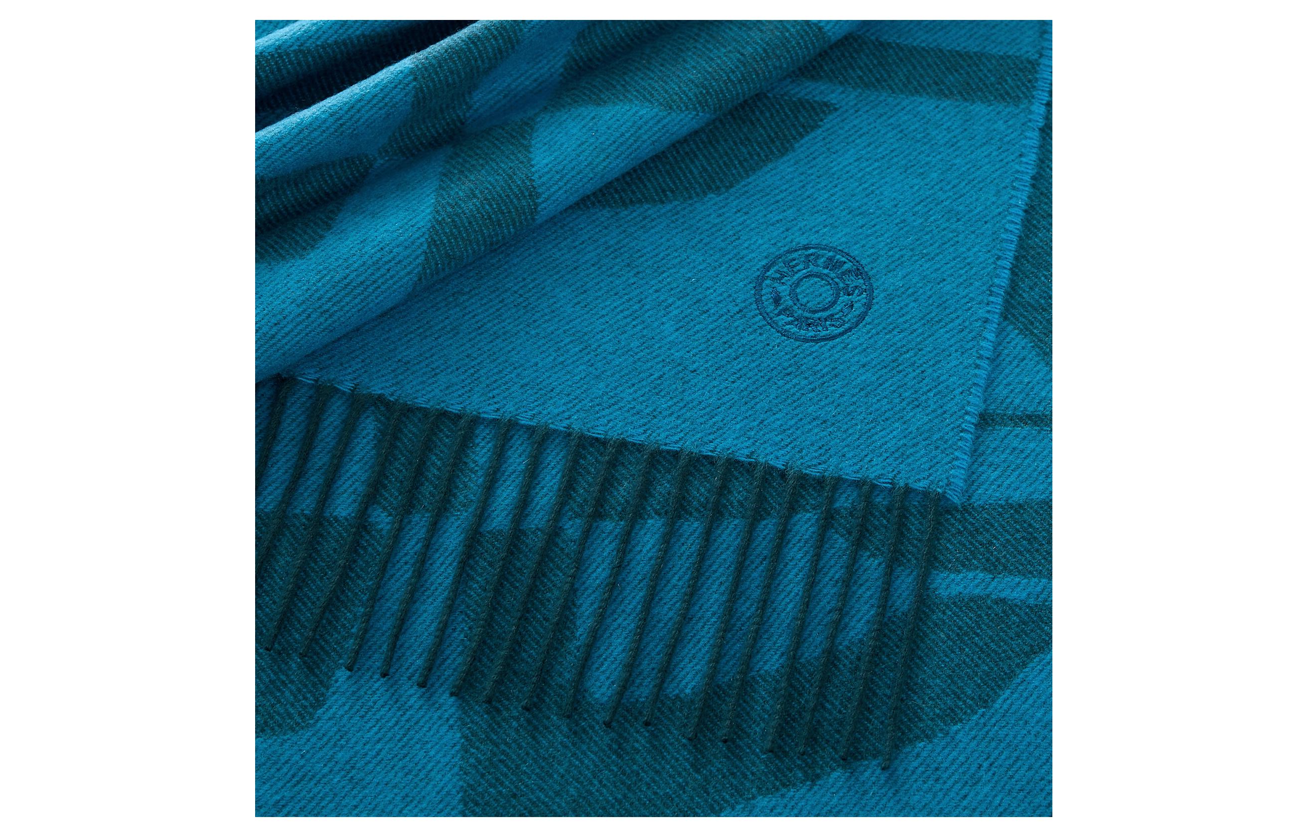 HERMES  Blue Wool Scarf with Decorative Pattern Design H394070Tv07 圖 3