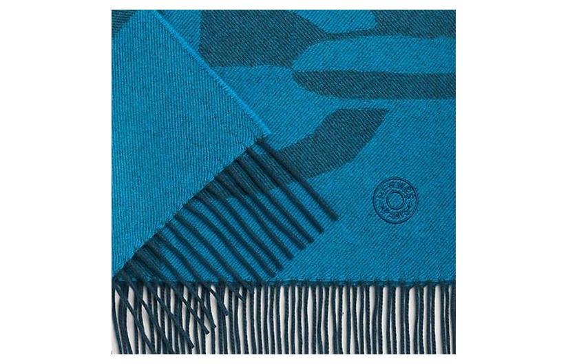 HERMES  Blue Wool Scarf with Decorative Pattern Design H394070Tv07 圖 4