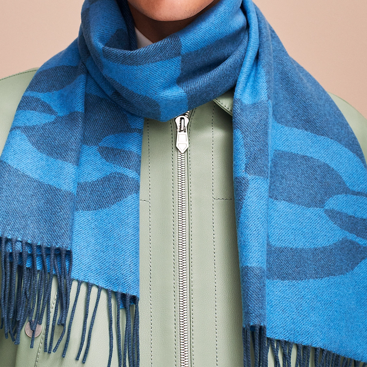 HERMES  Blue Wool Scarf with Decorative Pattern Design H394070Tv07 圖 5