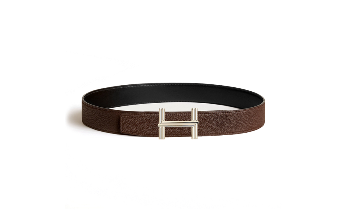 Lookbook HERMES Sabuk Kulit Sapi Coklat dengan Gesper Logam Huruf Lebar 3.8CM H010639UQ2K-H077971CAAB090