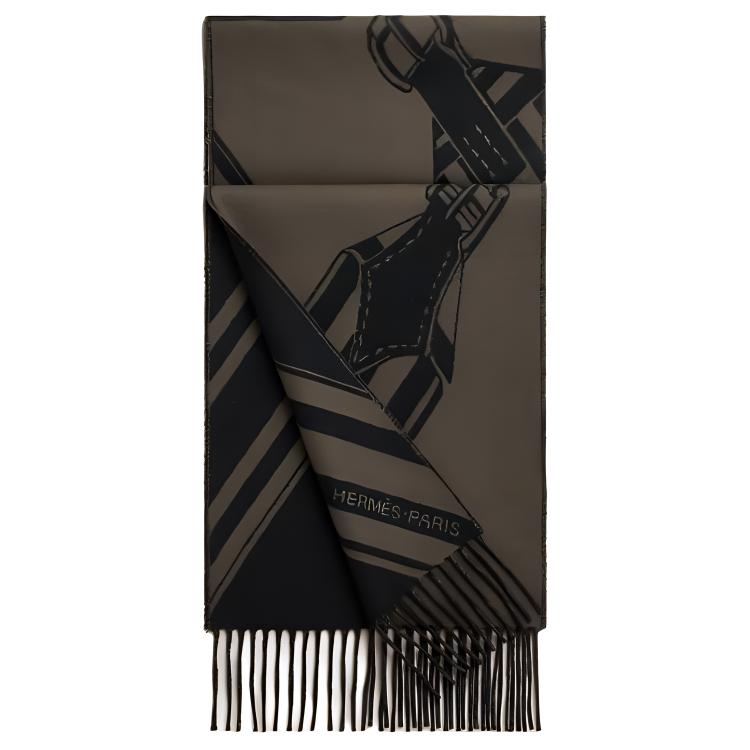 HERMES  Brown Cashmere Wool Scarf with Logo Pattern Design. H394808T07 圖 2