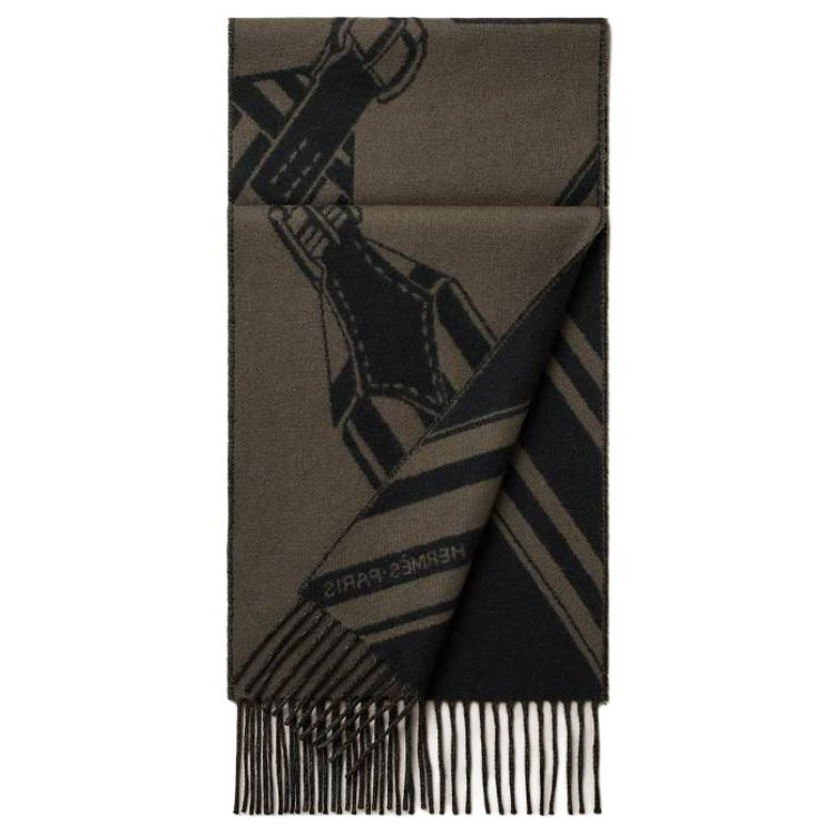 HERMES  Brown Cashmere Wool Scarf with Logo Pattern Design. H394808T07 圖 3