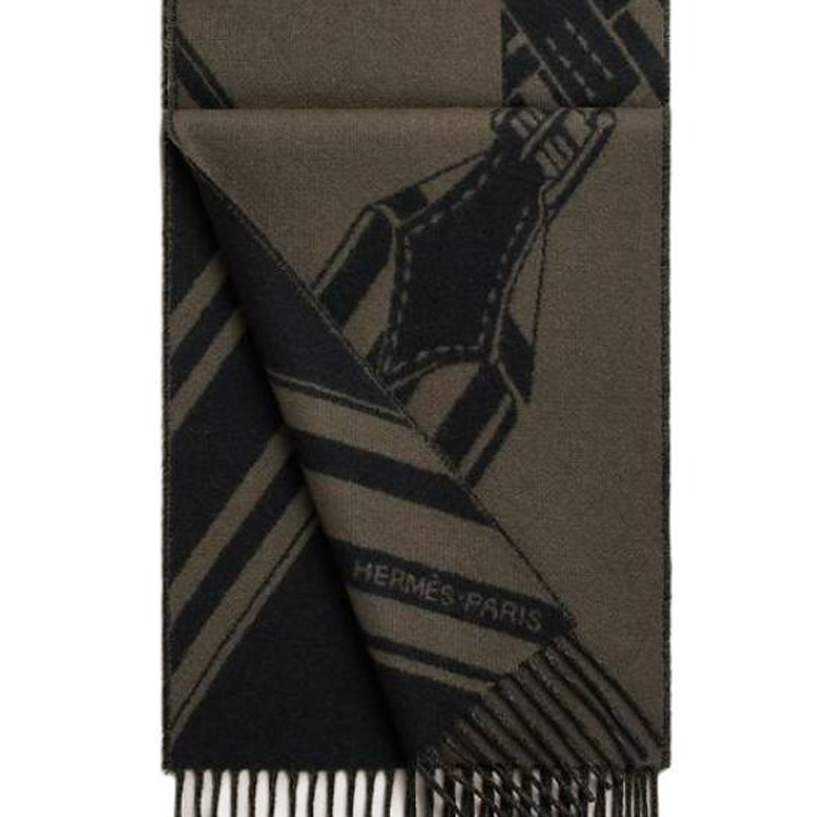 HERMES  Brown Cashmere Wool Scarf with Logo Pattern Design. H394808T07 圖 4