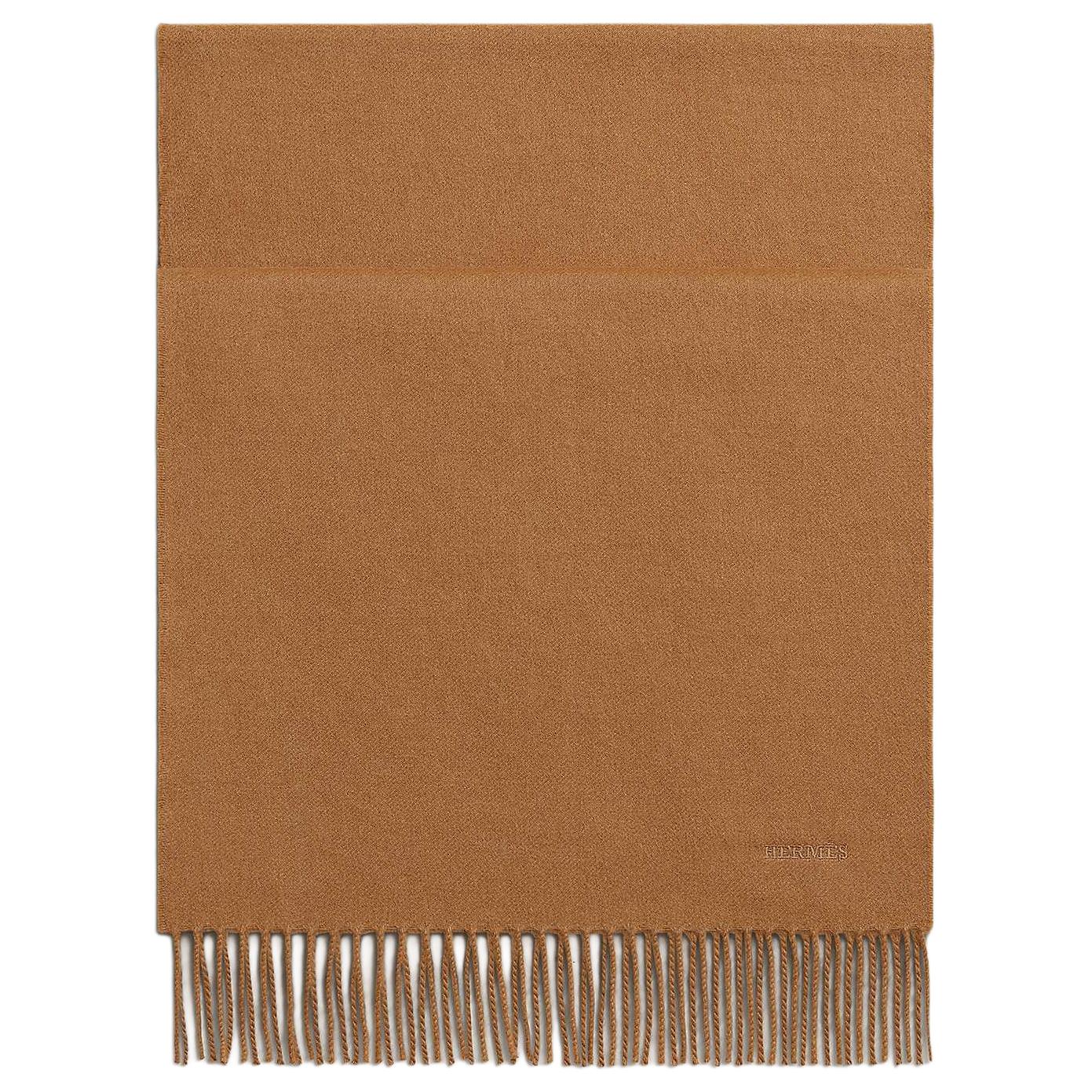 HERMES  Brown Embroidered Logo Wool Scarf. H393860T05