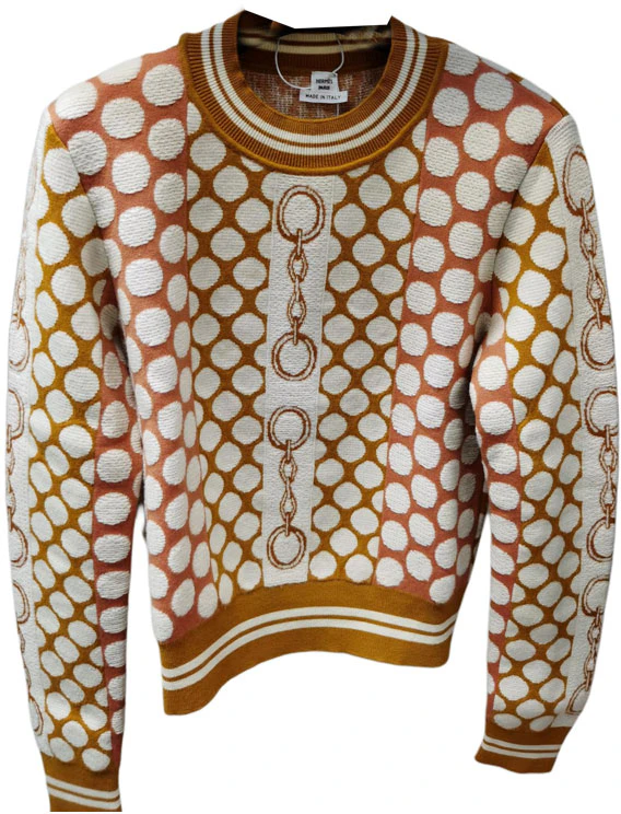hermes-brown-polka-dot-striped-print-casual-crewneck-sweater-0-h2614-d8-y2