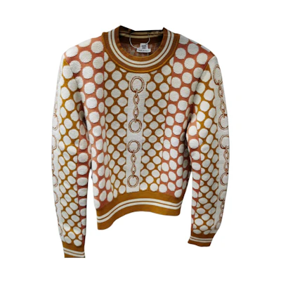 HERMES Brown Polka Dot Striped Print Casual Crewneck Sweater 0H2614D8Y2