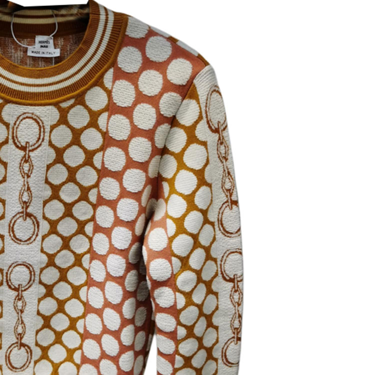 Purchase HERMES  Brown Polka Dot Striped Print Casual Crewneck Sweater 0H2614D8Y2