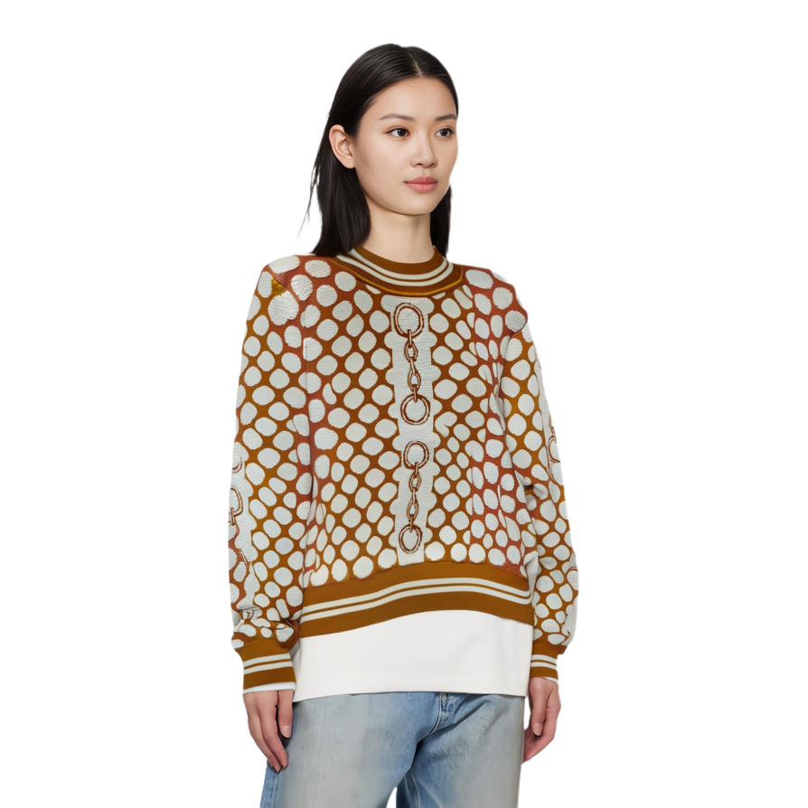 Details for HERMES  Brown Polka Dot Striped Print Casual Crewneck Sweater 0H2614D8Y2