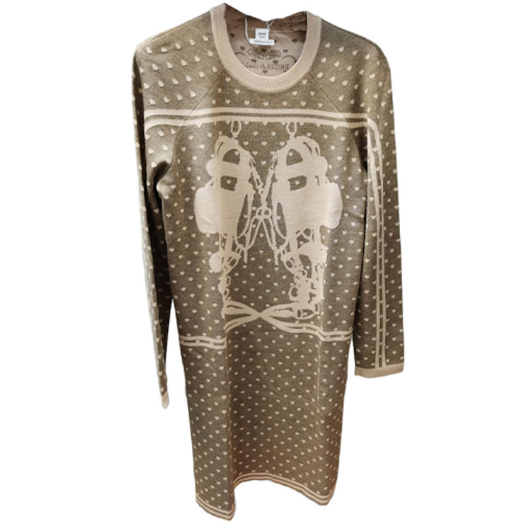 HERMES  Brown Printed Round-Neck Long-Sleeve Short Dress. 892506D7F7