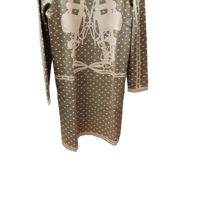 Lookbook HERMES  Brown Printed Round-Neck Long-Sleeve Short Dress. 892506D7F7