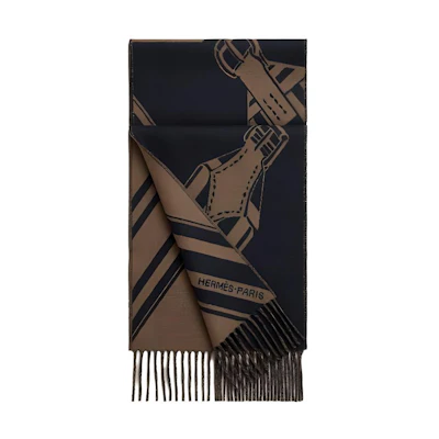 HERMES Cashmere Logo Scarf Brown Color. H394808T02
