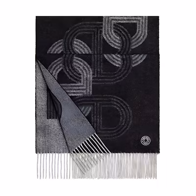 HERMES Cashmere Scarf Faubourg Racetrack Black/Grey H392684T-02