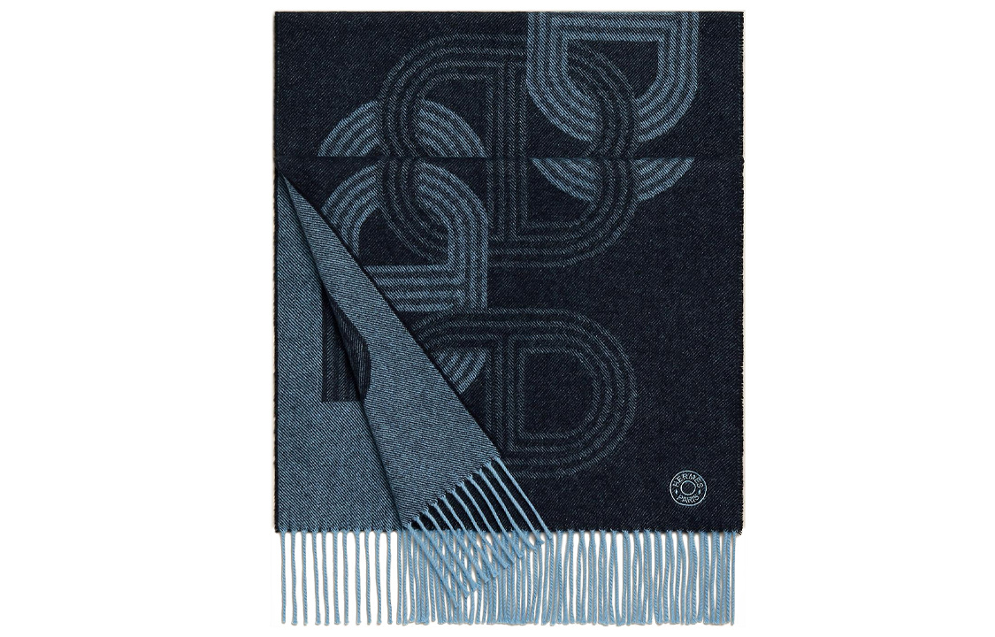 HERMES  Cashmere Scarf with "24 Faubourg" Print and Tassel Design. H392684T-01