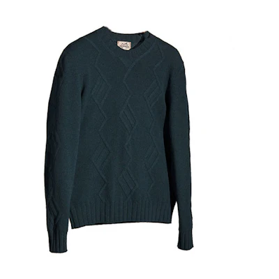 HERMES Cashmere Sweater Geometric Jacquard Crewneck Dark Green. H167090HA65ME