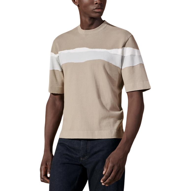 HERMES  Colorblock Striped Crewneck T-Shirt Sand Yellow SS24. H457235HA1W