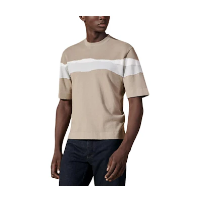 HERMES Colorblock Striped Crewneck T-Shirt Sand Yellow SS24. H457235HA1W