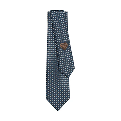HERMES Contrast Heart Print Tie in Dark Blue H339366Tv01