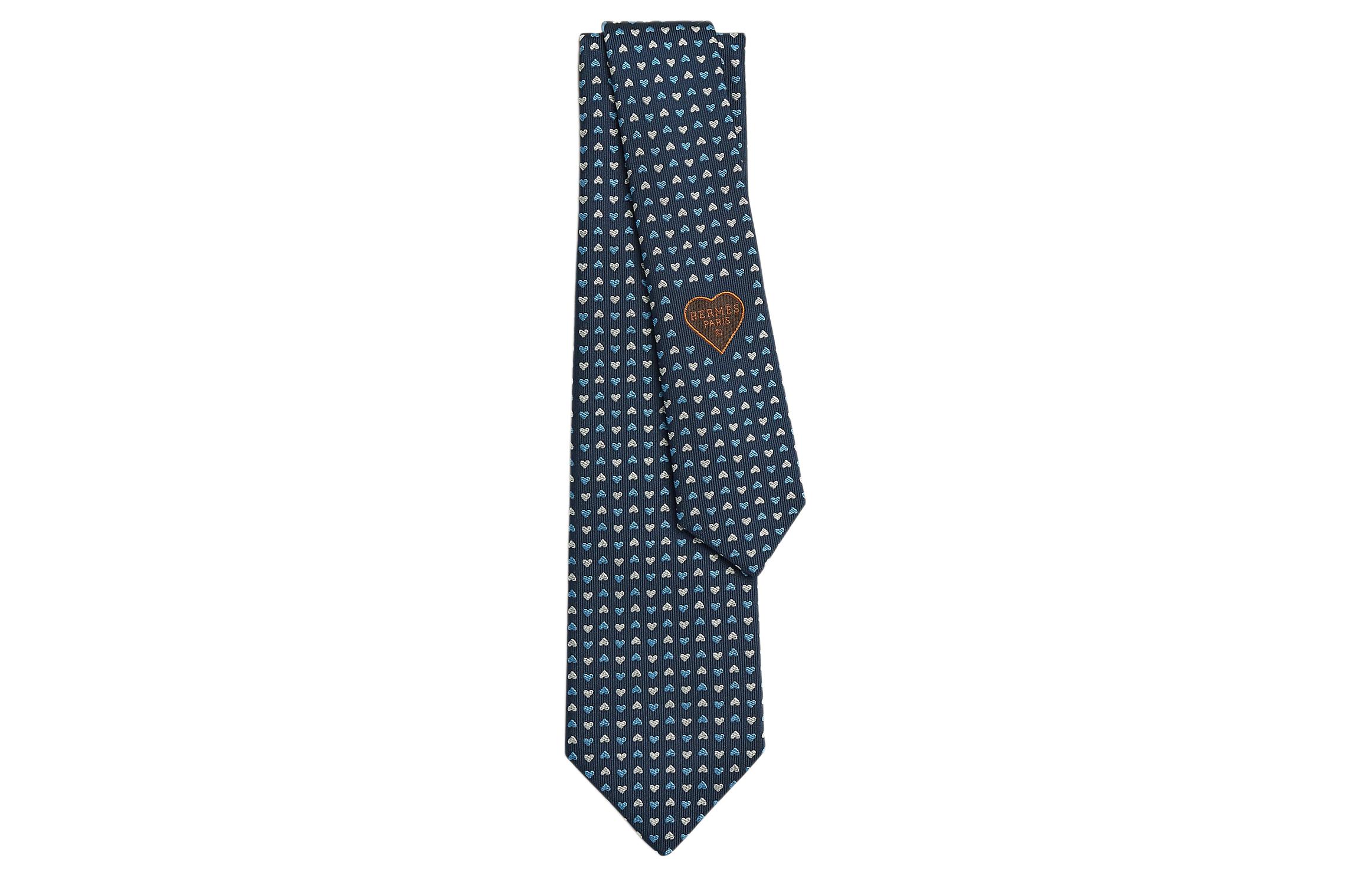 Order HERMES  Contrast Heart Print Tie in Dark Blue H339366Tv01
