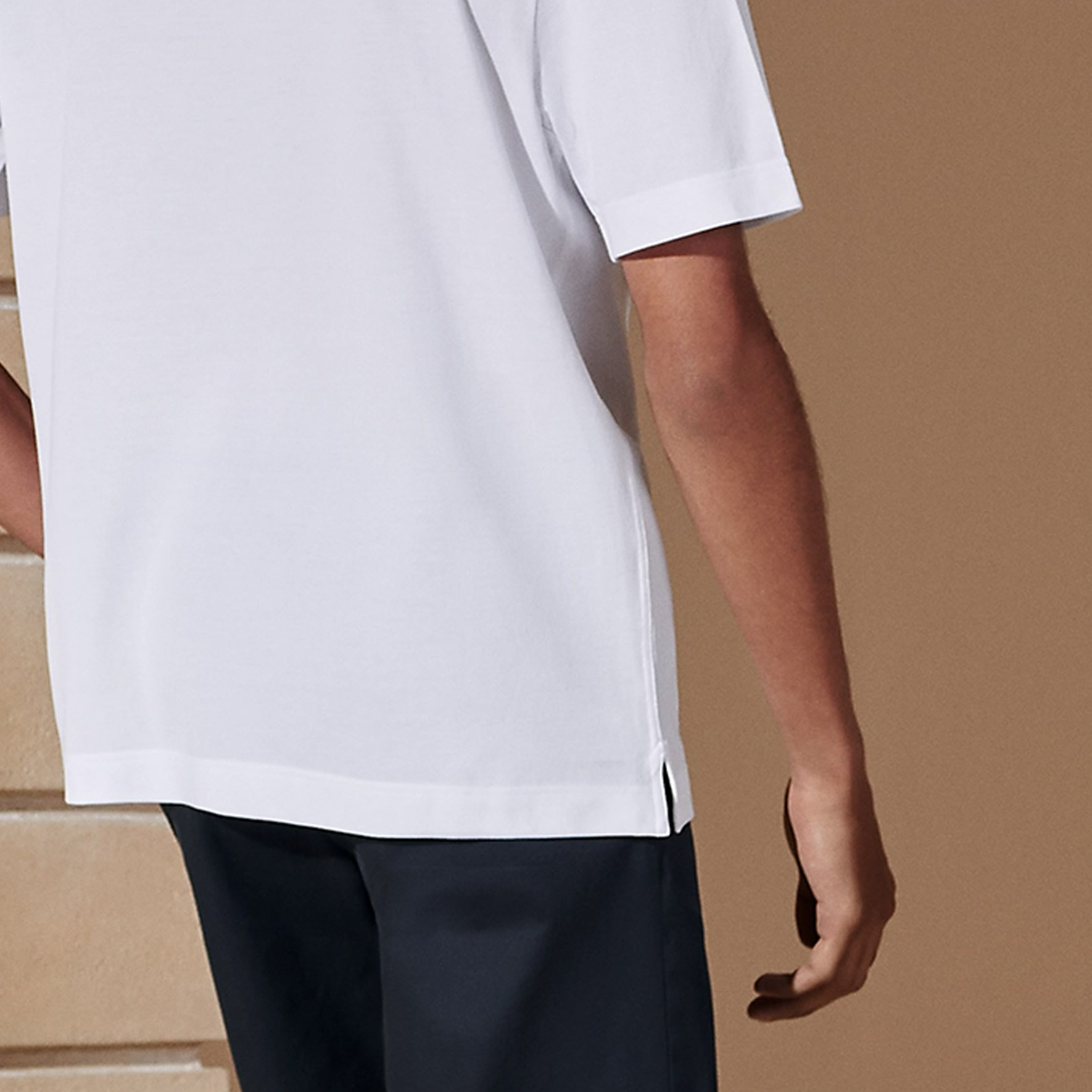 Cheap 爱马仕白色撞色条纹装饰 Polo 衫 H457985HA90