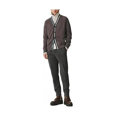 HERMES Dark Grey V-Neck Knit Cardigan Long Sleeve Sweater. H367265HA87ME
