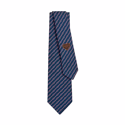 HERMES Deep Blue Tie with Heart Print Design H339360Tv08