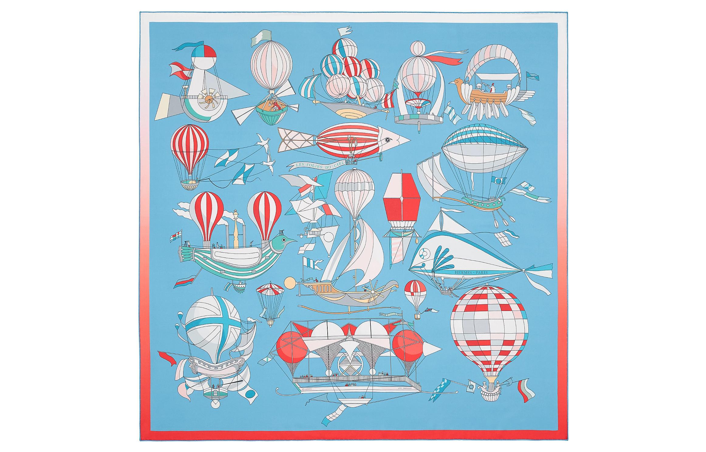 HERMES "Dream to Soar" Double-Sided Scarf Blue/Red/Rose Pink H901722S-09